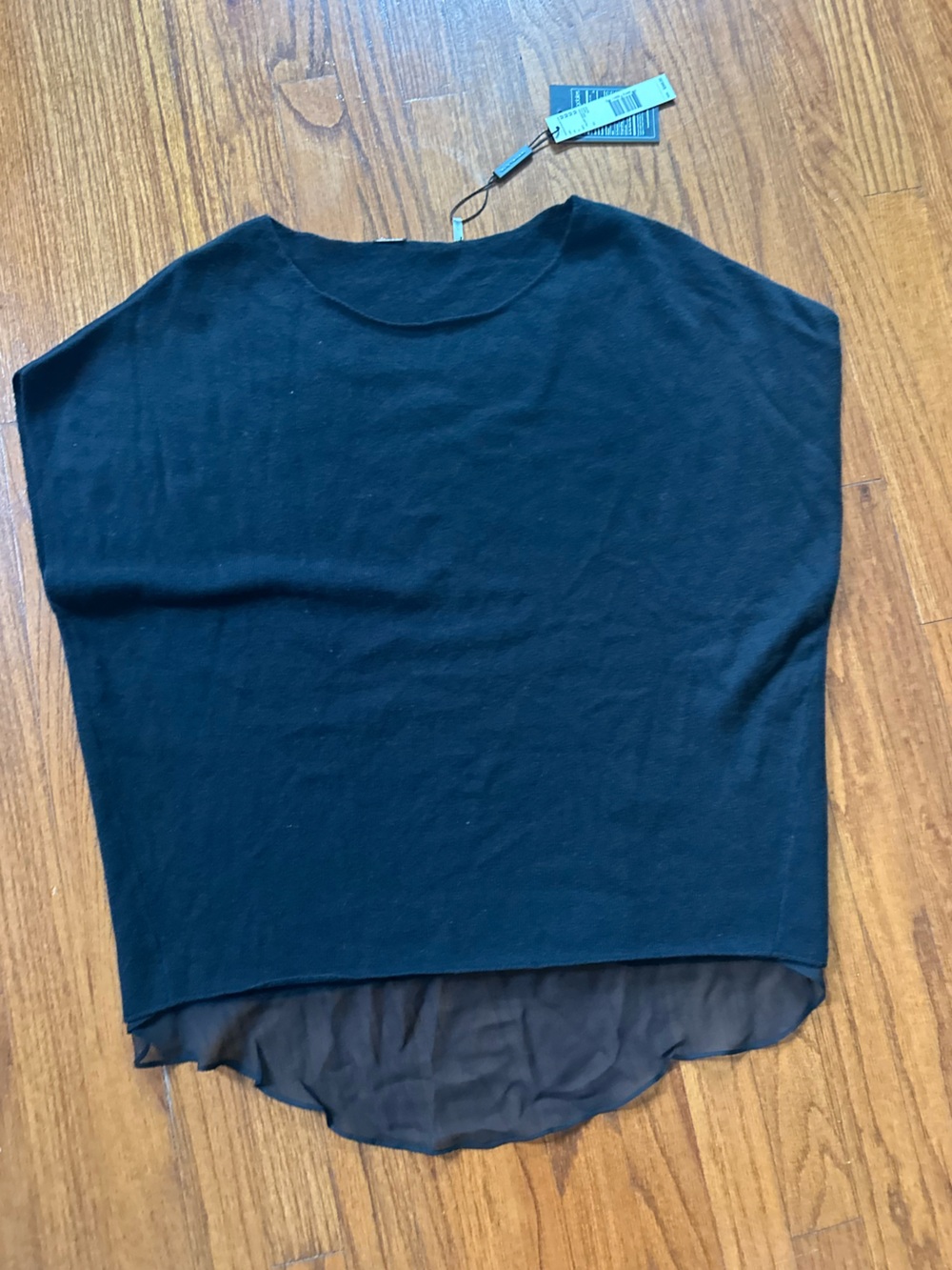 Black Sleeveless Cashmere Top with Silk Chiffon Hem